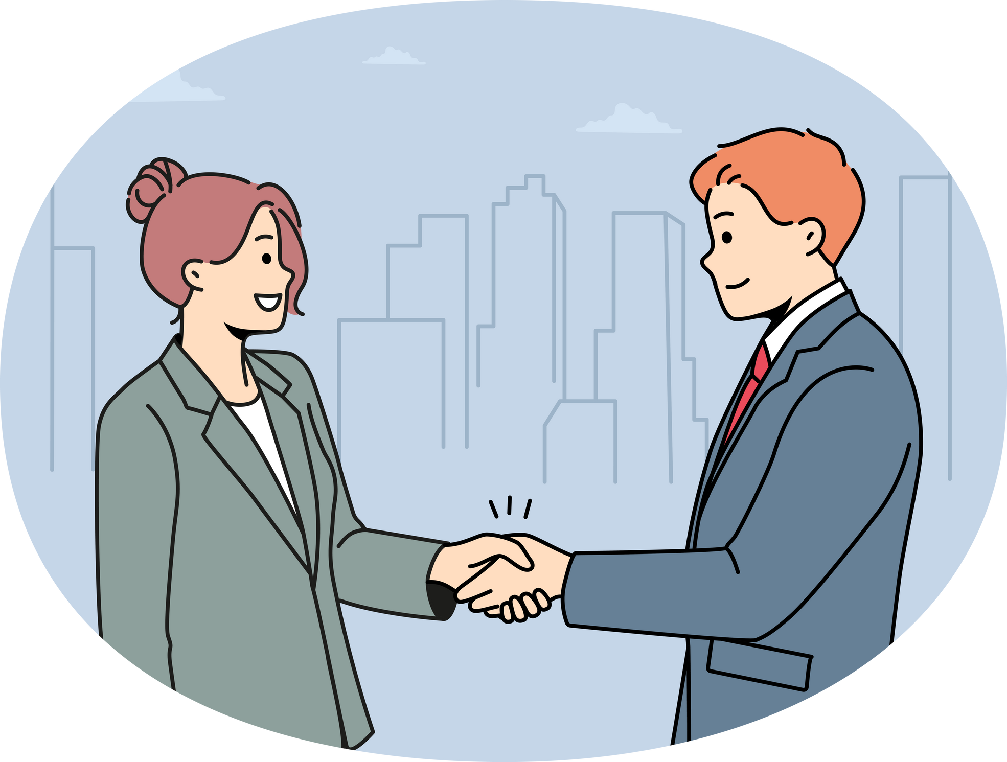 Smiling Businesspeople Handshake Closing Deal