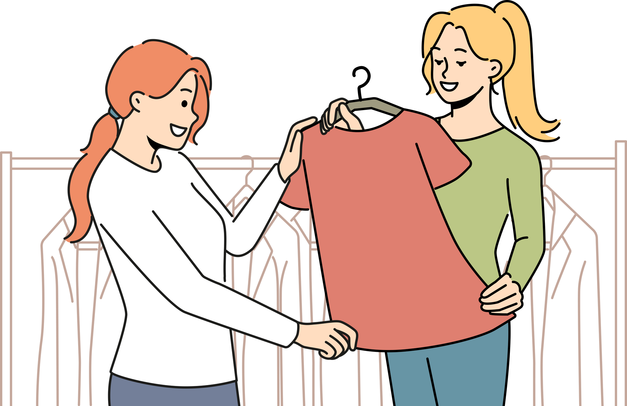 Smiling consultant help client with clothes choice